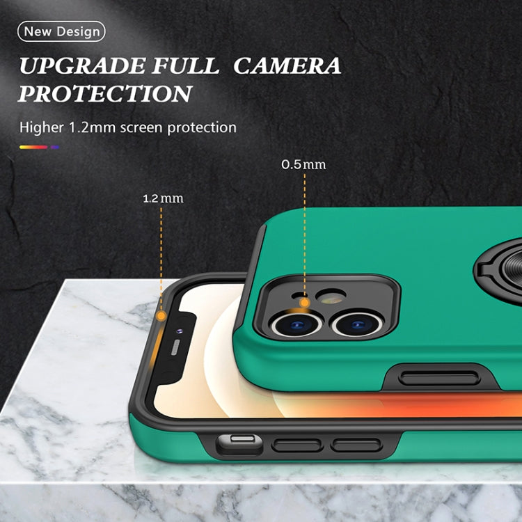 For iPhone 12 mini Magnetic Ring Kickstand Shockproof Phone Case (Dark Green) - iPhone 12 mini Cases by buy2fix | Online Shopping UK | buy2fix