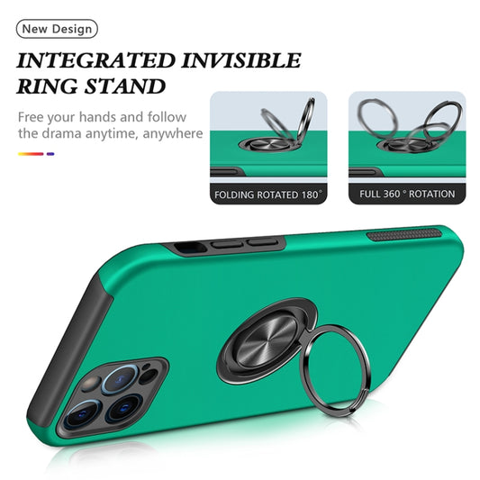 For iPhone 12 Pro Magnetic Ring Kickstand Shockproof Phone Case(Dark Green) by buy2fix