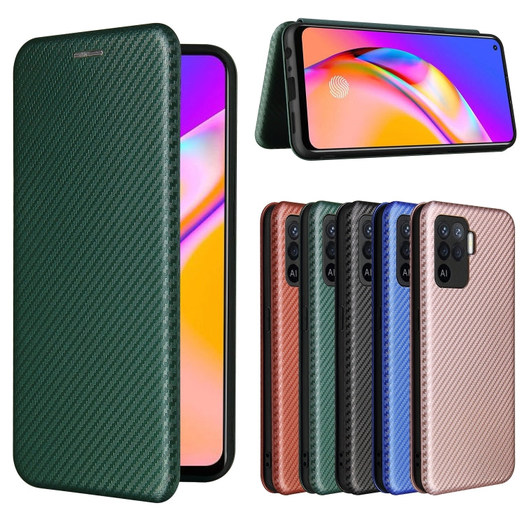 For OPPO A94 4G / F19 Pro / Reno5 F Carbon Fiber Texture Horizontal Flip TPU + PC + PU Leather Case with Card Slot(Green) by buy2fix