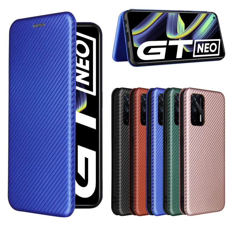 For OPPO Realme GT 5G Carbon Fiber Texture Horizontal Flip TPU + PC + PU Leather Case with Card Slot(Blue) by buy2fix