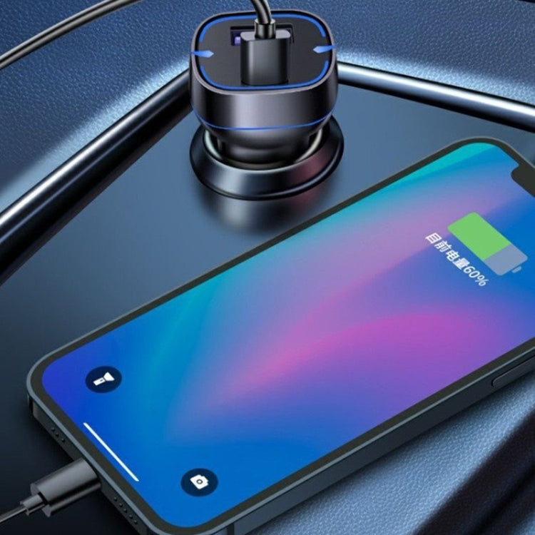 QC USB + USB-C / Type-C Dual Ports Fast Charging Car Charger with Luminous Aperture(Black) by buy2fix