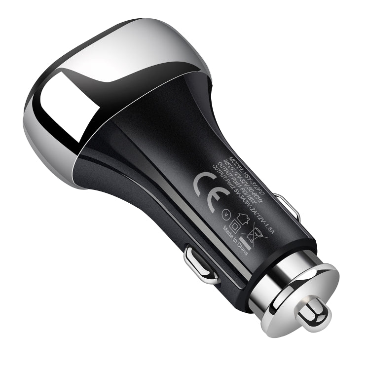YSY-312PD QC3.0 USB + PD 18W USB-C / Type-C Dual Ports Fast Charging Car Charger(Black) by buy2fix