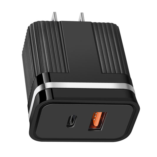 RSY USB + USB-C / Type-C Dual Ports Fast Charging Travel Charger, US Plug(Black) by buy2fix