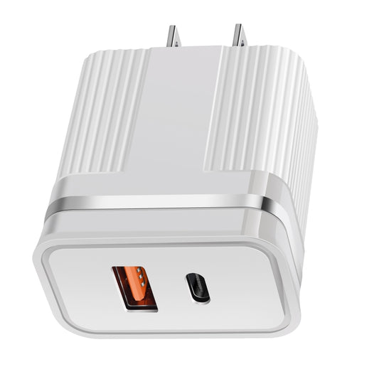 RSY USB + USB-C / Type-C Dual Ports Fast Charging Travel Charger, US Plug(White) by buy2fix