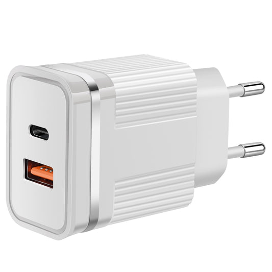 RSY USB + USB-C / Type-C Dual Ports Fast Charging Travel Charger, EU Plug(White) by buy2fix