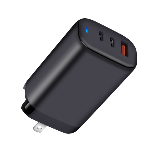 XY 65W USB + Dual USB-C / Type-C Gallium Nitride Travel Charger Set with LED Indicator & Detachable Plug, US Plug (Black) by buy2fix