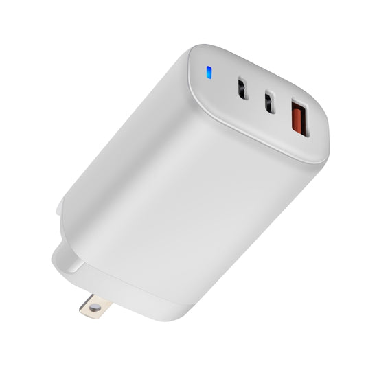 XY 65W USB + Dual USB-C / Type-C Gallium Nitride Travel Charger Set with LED Indicator & Detachable Plug, US Plug(White) by buy2fix