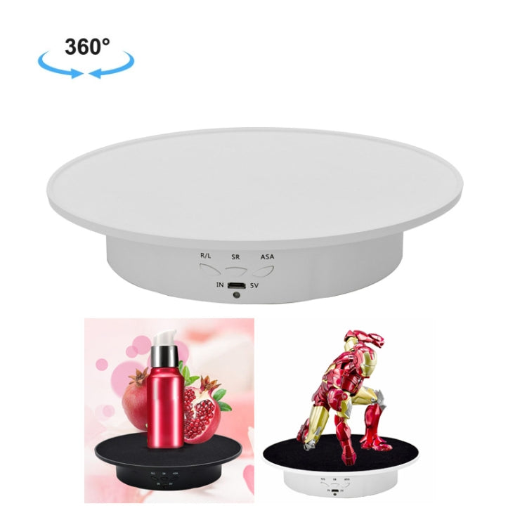 20cm USB Electric Rotating Turntable Display Stand Video Shooting Props Turntable for Photography, Load: 8kg(White Base White Velvet) - by buy2fix | Online Shopping UK | buy2fix