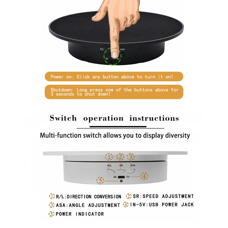 20cm USB Electric Rotating Turntable Display Stand Video Shooting Props Turntable for Photography, Load: 8kg(White Base White Velvet) - by buy2fix | Online Shopping UK | buy2fix