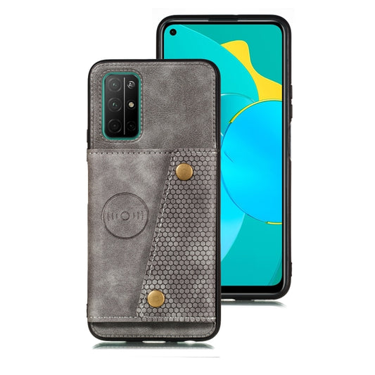 For Samsung Galaxy A32 5G Double Buckle PU + TPU Shockproof Magnetic Protective Case with Card Slots & Holder(Grey) by buy2fix