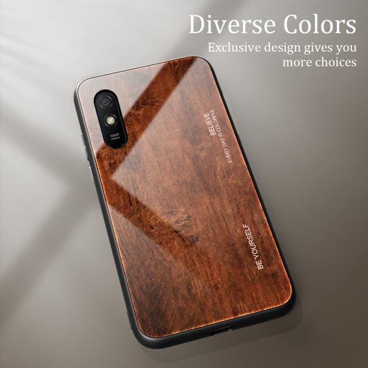 For Xiaomi Redmi 9A Wood Grain Tempered Glass + TPU Shockproof Case(M02) by buy2fix
