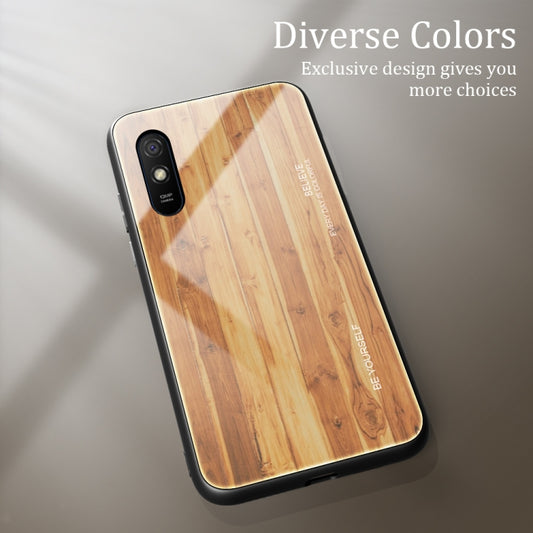 For Xiaomi Redmi 9A Wood Grain Tempered Glass + TPU Shockproof Case(M03) by buy2fix