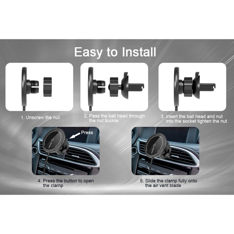 Mriowiz M-2002W 15W 360-degree Rotating MagSafe Magnetic Car Wireless Charger for iPhone 12 Series, with USB + USB-C / Type-C Data Cable, Cable Length: 1m by buy2fix