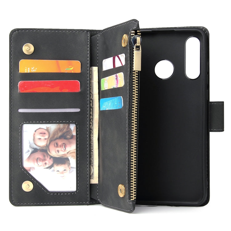 For Huawei P30 Lite Multifunctional Retro Frosted Horizontal Flip Leather Case with Card Slot & Holder & Zipper Wallet & Photo Frame & Lanyard(Black) - Huawei Cases by buy2fix | Online Shopping UK | buy2fix