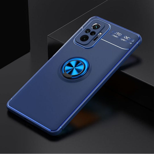For Xiaomi Redmi Note 10 Pro Metal Ring Holder 360 Degree Rotating TPU Case(Blue+Blue) by buy2fix