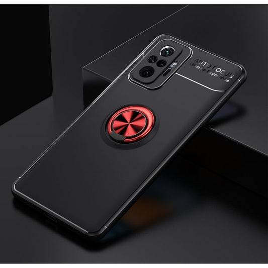 For Xiaomi Redmi Note 10 Pro Metal Ring Holder 360 Degree Rotating TPU Case(Black+Red) by buy2fix