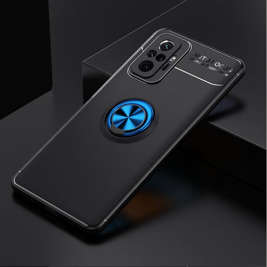 For Xiaomi Redmi Note 10 Pro Metal Ring Holder 360 Degree Rotating TPU Case(Black+Blue) by buy2fix