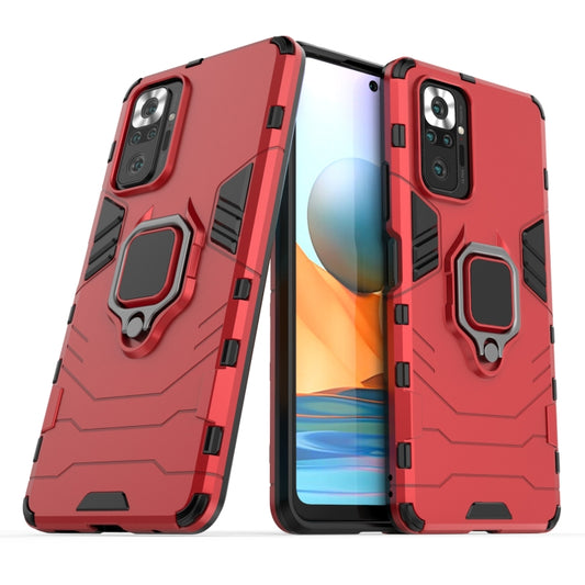 For Xiaomi Redmi Note 10 Pro PC + TPU Shockproof Protective Case with Magnetic Ring Holder(Red) by buy2fix