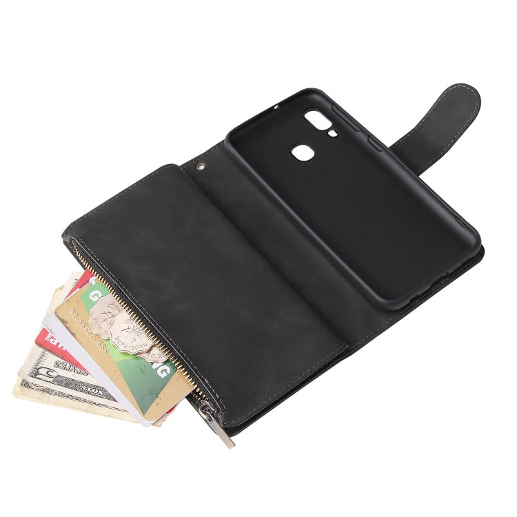 For Galaxy A20e Multifunctional Retro Frosted Horizontal Flip Leather Case with Card Slot & Holder & Zipper Wallet & Photo Frame & Lanyard(Black) by buy2fix