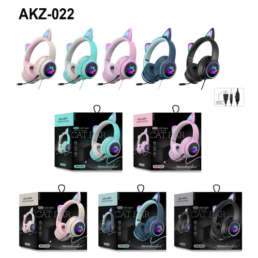 AKZ-022 USB + 3.5mm Port Cat Ear Design Foldable LED Headset with Mic(Dark Blue) by buy2fix