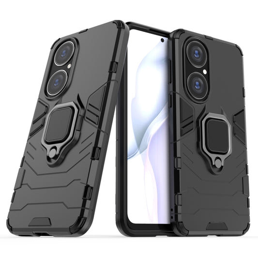 For Huawei P50 PC + TPU Shockproof Protective Case with Magnetic Ring Holder(Black) by buy2fix