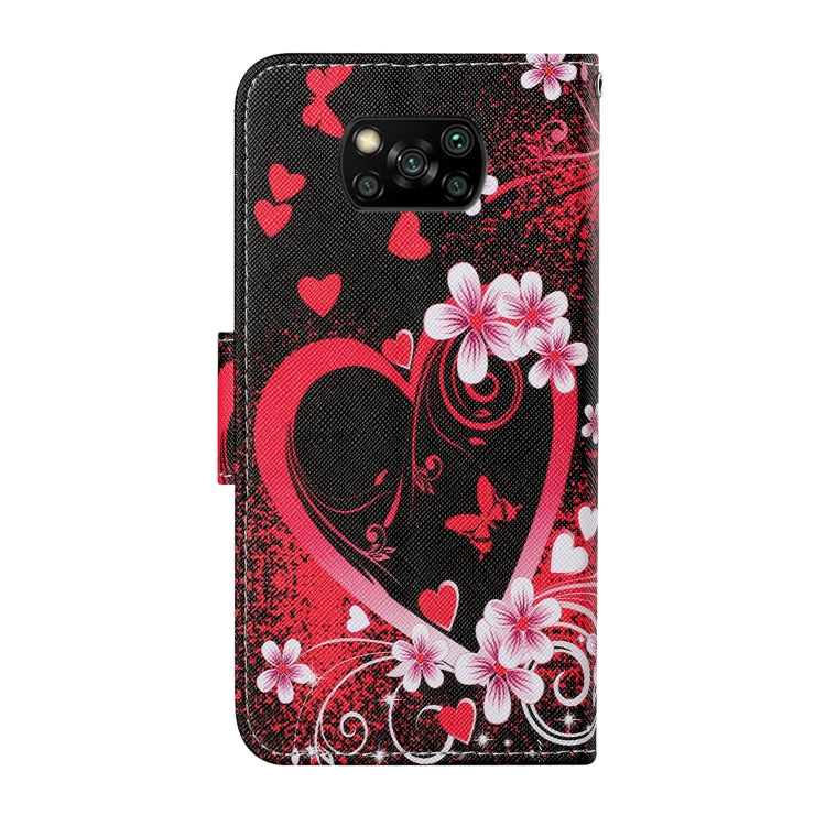 For Xiaomi Poco X3 NFC Colored Drawing Pattern Horizontal Flip Leather Case with Holder & Card Slots & Wallet & Lanyard(Red Heart) - Xiaomi Cases by buy2fix | Online Shopping UK | buy2fix
