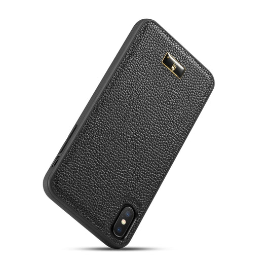 For iPhone XR Fierre Shann Leather Texture Phone Back Cover Case(Lychee Black) by FIERRE SHANN
