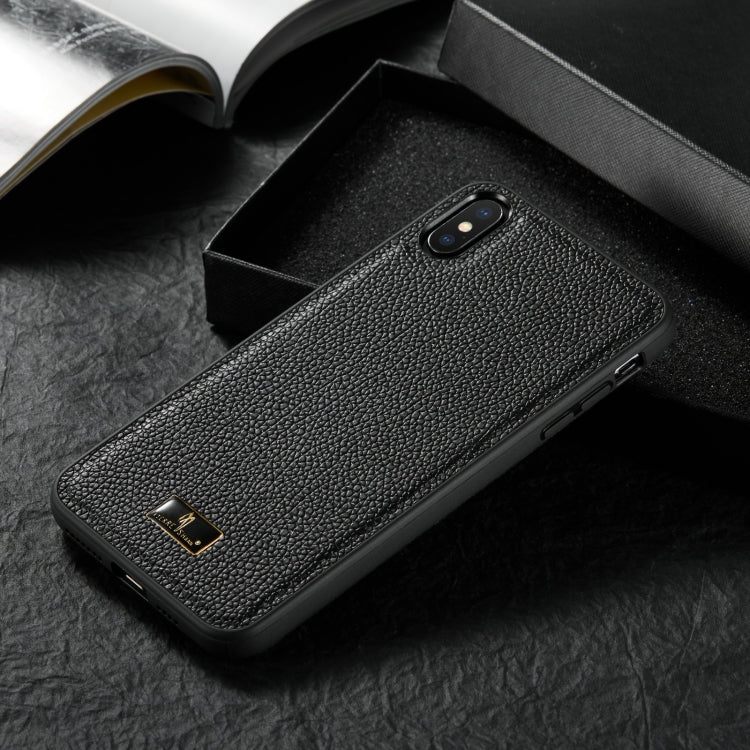 For iPhone XR Fierre Shann Leather Texture Phone Back Cover Case(Lychee Black) - More iPhone Cases by FIERRE SHANN | Online Shopping UK | buy2fix
