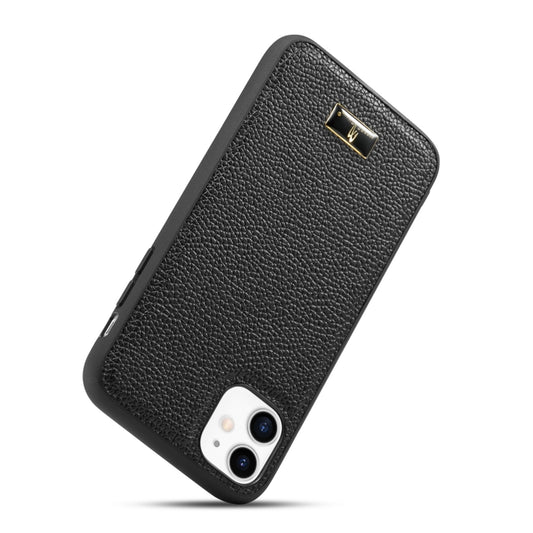 For iPhone 11 Fierre Shann Leather Texture Phone Back Cover Case (Lychee Black) by FIERRE SHANN
