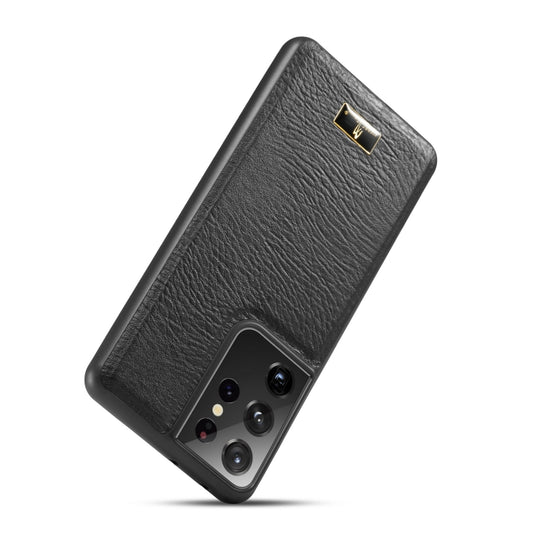 For Samsung Galaxy S21 Ultra 5G Fierre Shann Leather Texture Phone Back Cover Case(Cowhide Black) by FIERRE SHANN