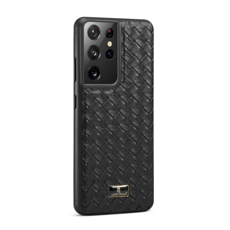 For Samsung Galaxy S21 Ultra 5G Fierre Shann Leather Texture Phone Back Cover Case(Woven Black) - Galaxy S21 Ultra 5G Cases by FIERRE SHANN | Online Shopping UK | buy2fix