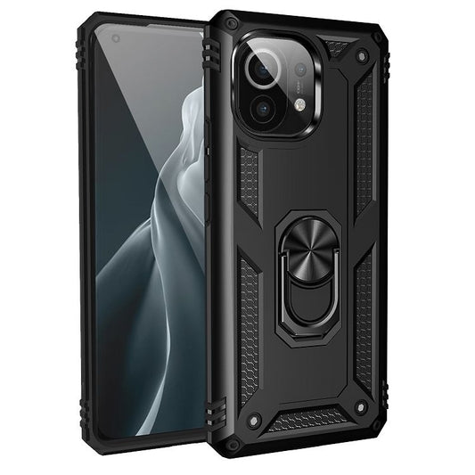 For Xiaomi Mi 11 Shockproof TPU + PC Protective Case with 360 Degree Rotating Holder(Black) by buy2fix