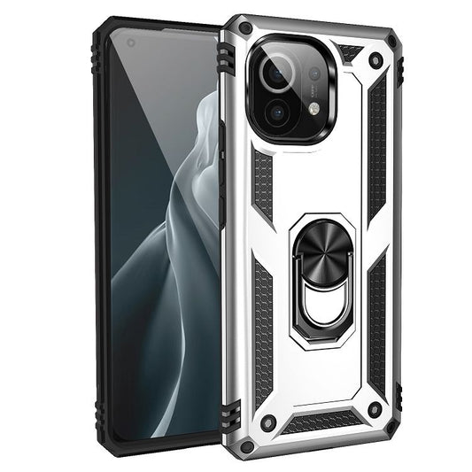 For Xiaomi Mi 11 Shockproof TPU + PC Protective Case with 360 Degree Rotating Holder(Silver) by buy2fix