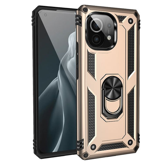 For Xiaomi Mi 11 Shockproof TPU + PC Protective Case with 360 Degree Rotating Holder(Gold) by buy2fix