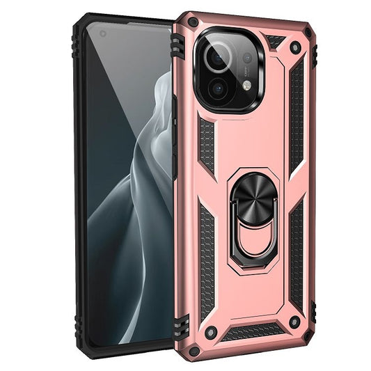 For Xiaomi Mi 11 Shockproof TPU + PC Protective Case with 360 Degree Rotating Holder(Rose Gold) by buy2fix