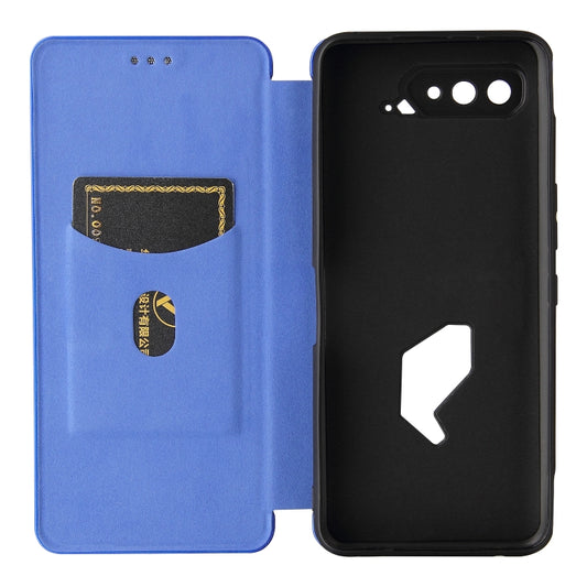 For Asus ROG Phone 5 Carbon Fiber Texture Horizontal Flip TPU + PC + PU Leather Case with Card Slot(Blue) by buy2fix