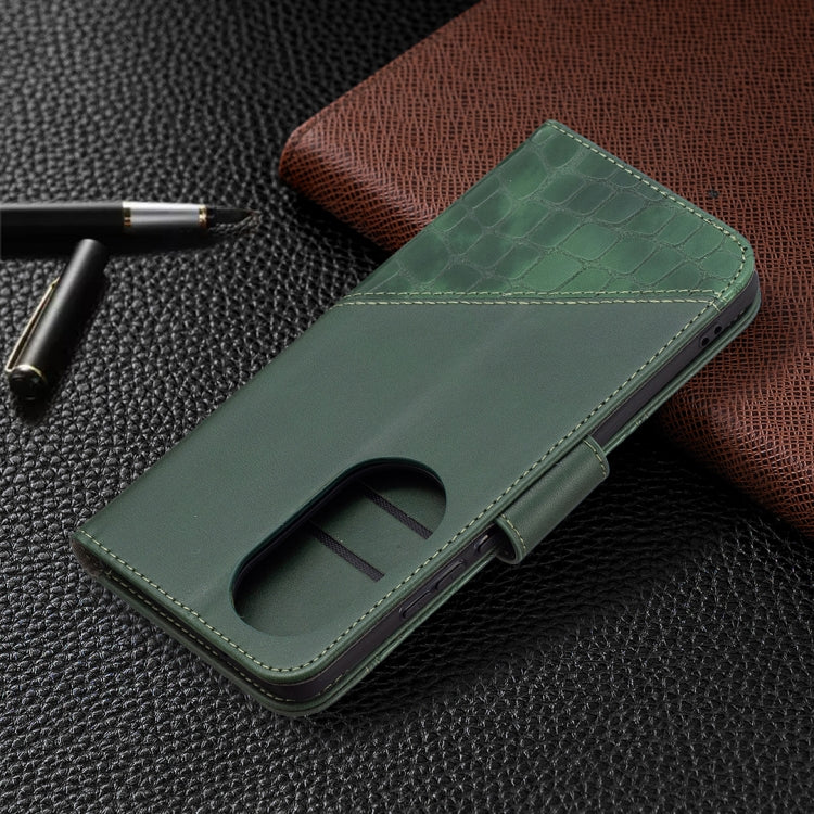 For Huawei P50 Pro Matching Color Crocodile Texture Horizontal Flip PU Leather Case with Wallet & Holder & Card Slots(Green) by buy2fix