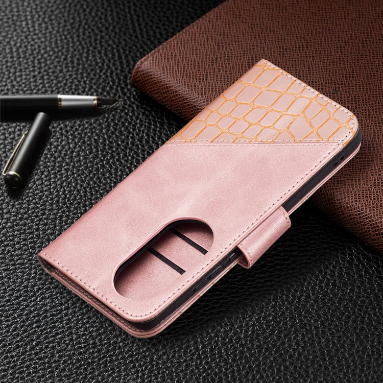 For Huawei P50 Pro Matching Color Crocodile Texture Horizontal Flip PU Leather Case with Wallet & Holder & Card Slots(Rose Gold) by buy2fix