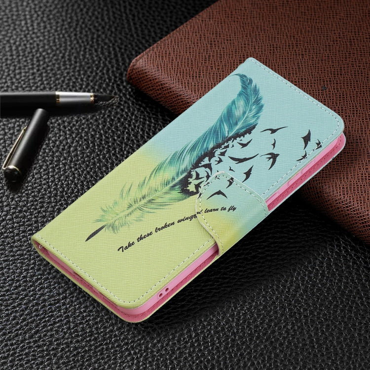 For Huawei P50 Colored Drawing Pattern Horizontal Flip Leather Case with Holder & Card Slots & Wallet(Feather) by buy2fix