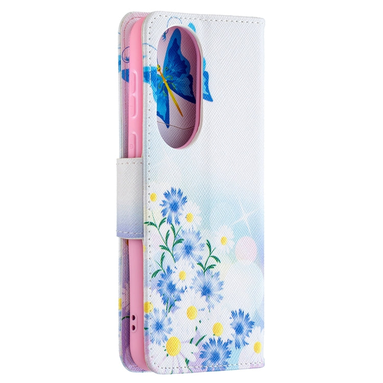 For Huawei P50 Colored Drawing Pattern Horizontal Flip Leather Case with Holder & Card Slots & Wallet(Pansy) - Huawei Cases by buy2fix | Online Shopping UK | buy2fix