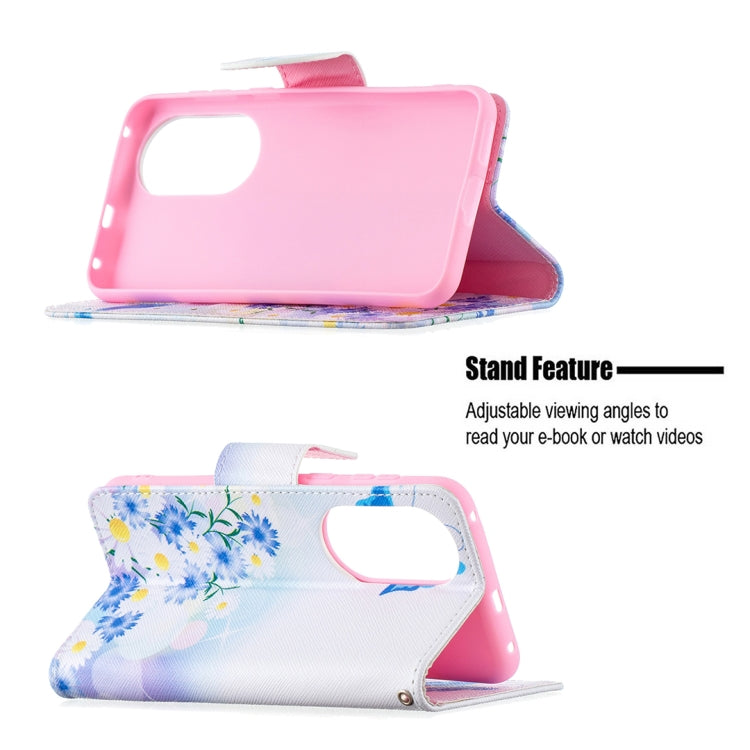 For Huawei P50 Colored Drawing Pattern Horizontal Flip Leather Case with Holder & Card Slots & Wallet(Pansy) - Huawei Cases by buy2fix | Online Shopping UK | buy2fix