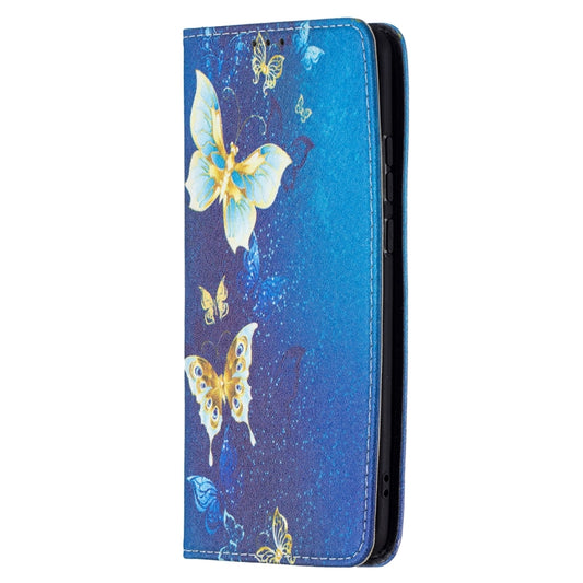 For Huawei P50 Pro Colored Drawing Pattern Invisible Magnetic Horizontal Flip PU Leather Case with Holder & Card Slots & Wallet(Gold Butterflies) by buy2fix