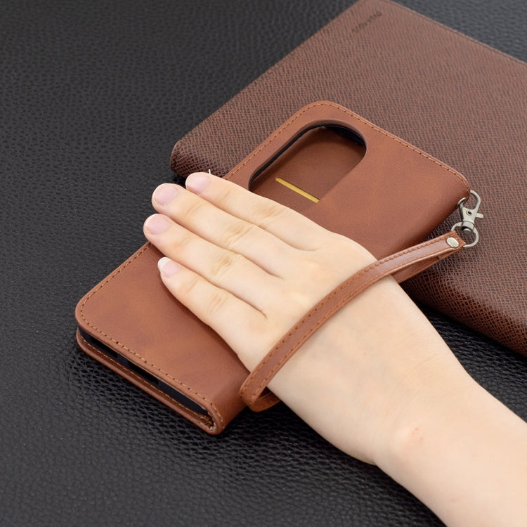 For Huawei P50 Pro Retro Lambskin Texture Pure Color Horizontal Flip PU Leather Case with Holder & Card Slots & Wallet & Lanyard(Brown) by buy2fix