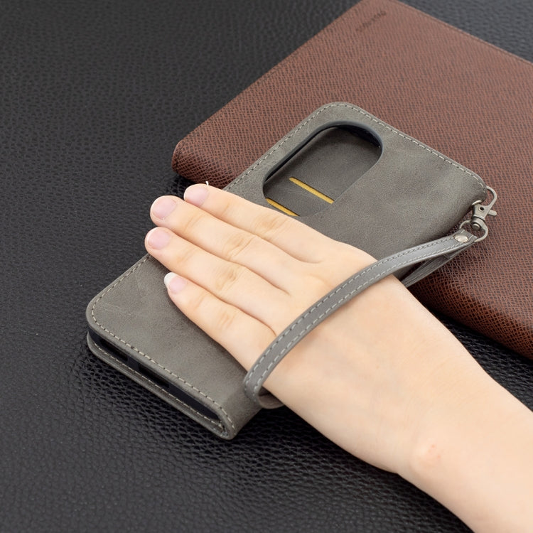 For Huawei P50 Pro Retro Lambskin Texture Pure Color Horizontal Flip PU Leather Case with Holder & Card Slots & Wallet & Lanyard(Grey) by buy2fix