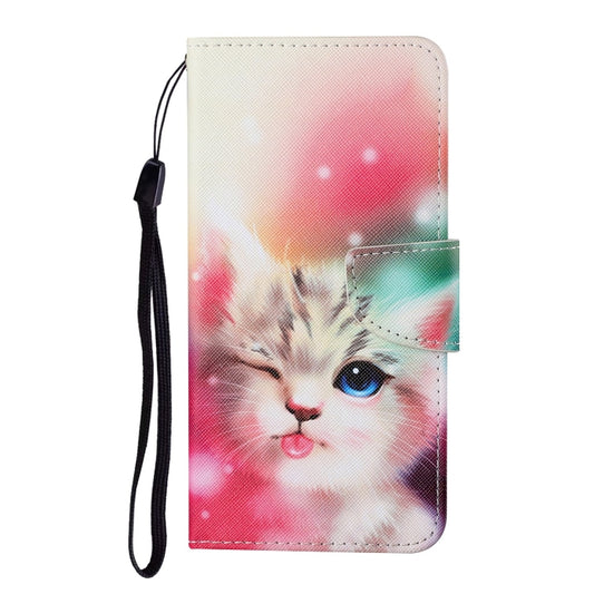 For Samsung Galaxy A32 5G Colored Drawing Pattern Horizontal Flip Leather Case with Holder & Card Slots & Wallet & Lanyard(Squint Cat) by buy2fix