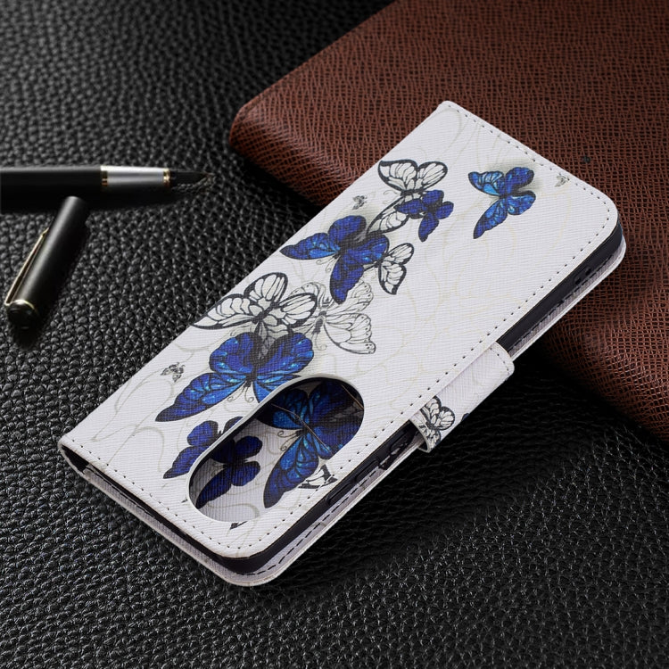 For Huawei P50 Pro Colored Drawing Pattern Horizontal Flip Leather Case with Holder & Card Slots & Wallet(Blue Butterflies) by buy2fix