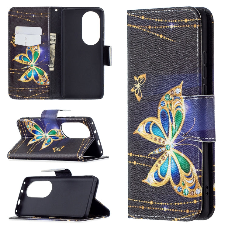For Huawei P50 Pro Colored Drawing Pattern Horizontal Flip Leather Case with Holder & Card Slots & Wallet(Big Butterfly) - Huawei Cases by buy2fix | Online Shopping UK | buy2fix