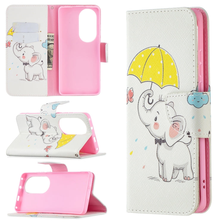 For Huawei P50 Pro Colored Drawing Pattern Horizontal Flip Leather Case with Holder & Card Slots & Wallet(Flowers Elephant) - Huawei Cases by buy2fix | Online Shopping UK | buy2fix