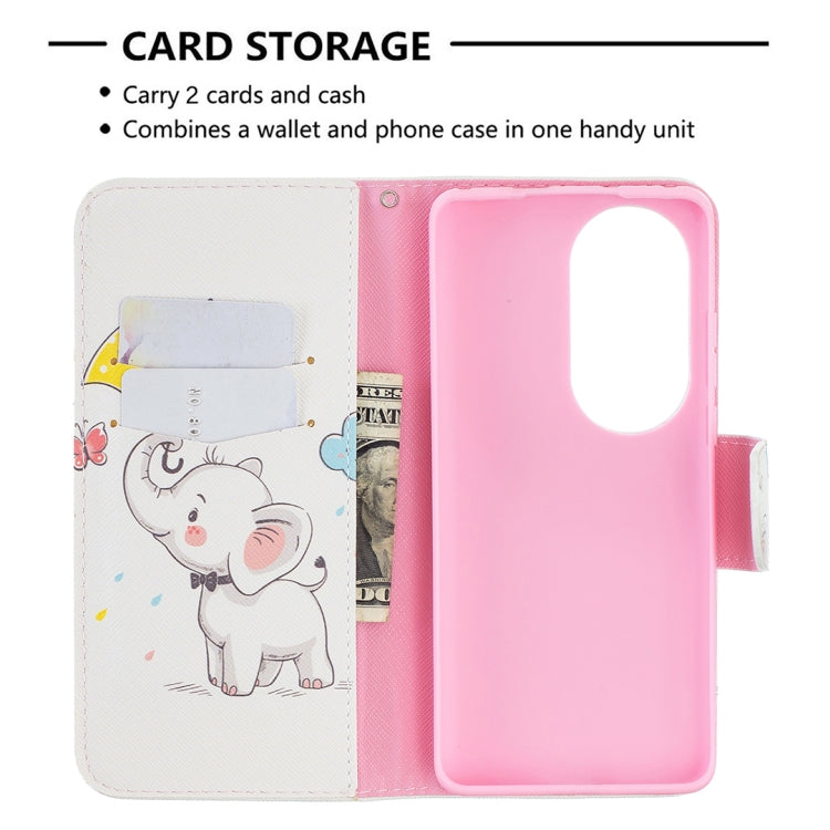 For Huawei P50 Pro Colored Drawing Pattern Horizontal Flip Leather Case with Holder & Card Slots & Wallet(Flowers Elephant) - Huawei Cases by buy2fix | Online Shopping UK | buy2fix