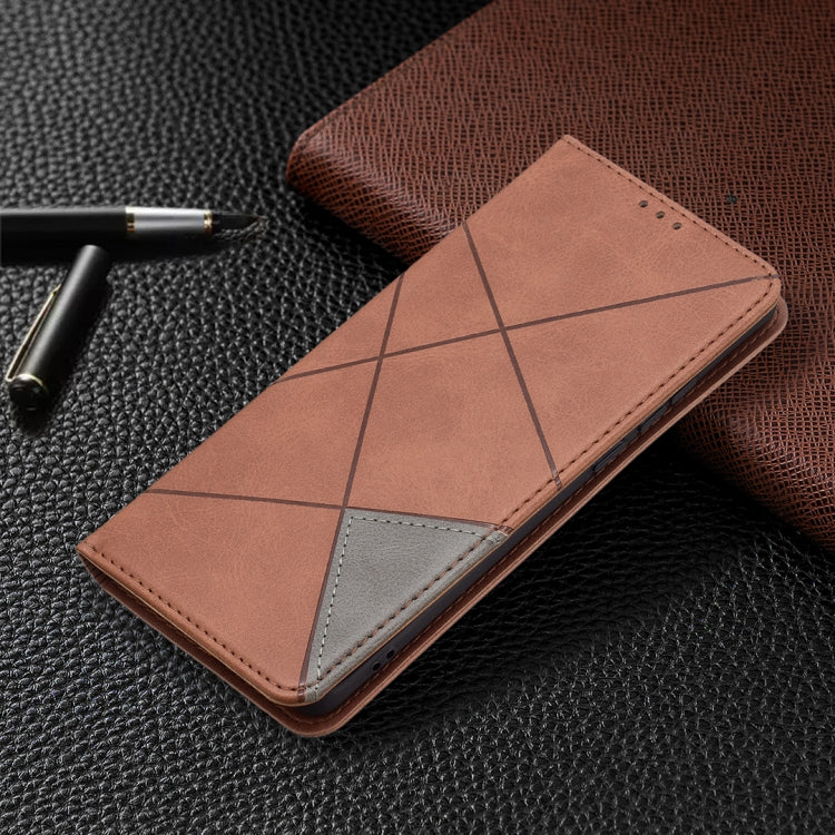 For Huawei P50 Pro Rhombus Texture Horizontal Flip Magnetic Leather Case with Holder & Card Slots(Brown) by buy2fix
